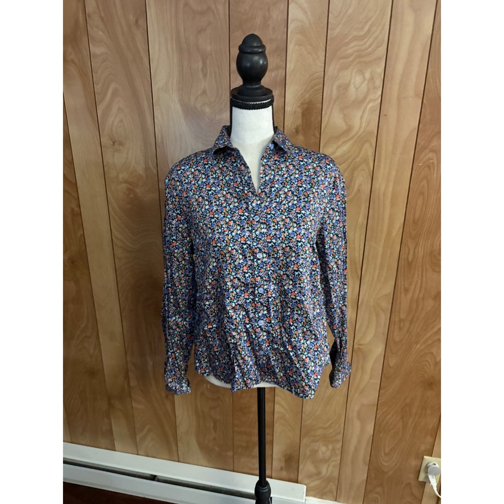 Individualized Shirt Company Floral Button Down Blouse‎ Small Blue Orange USA